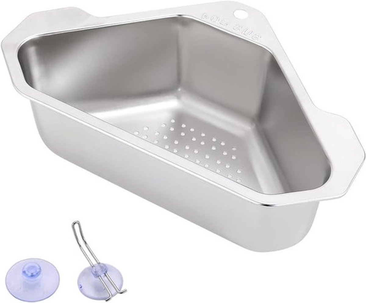 Driehoekige RVS Afvoerfilter voor Keukensink, Ideaal voor Hoekafvoer en Afvoerreiniging, 24,6 x 18 x 8 cm