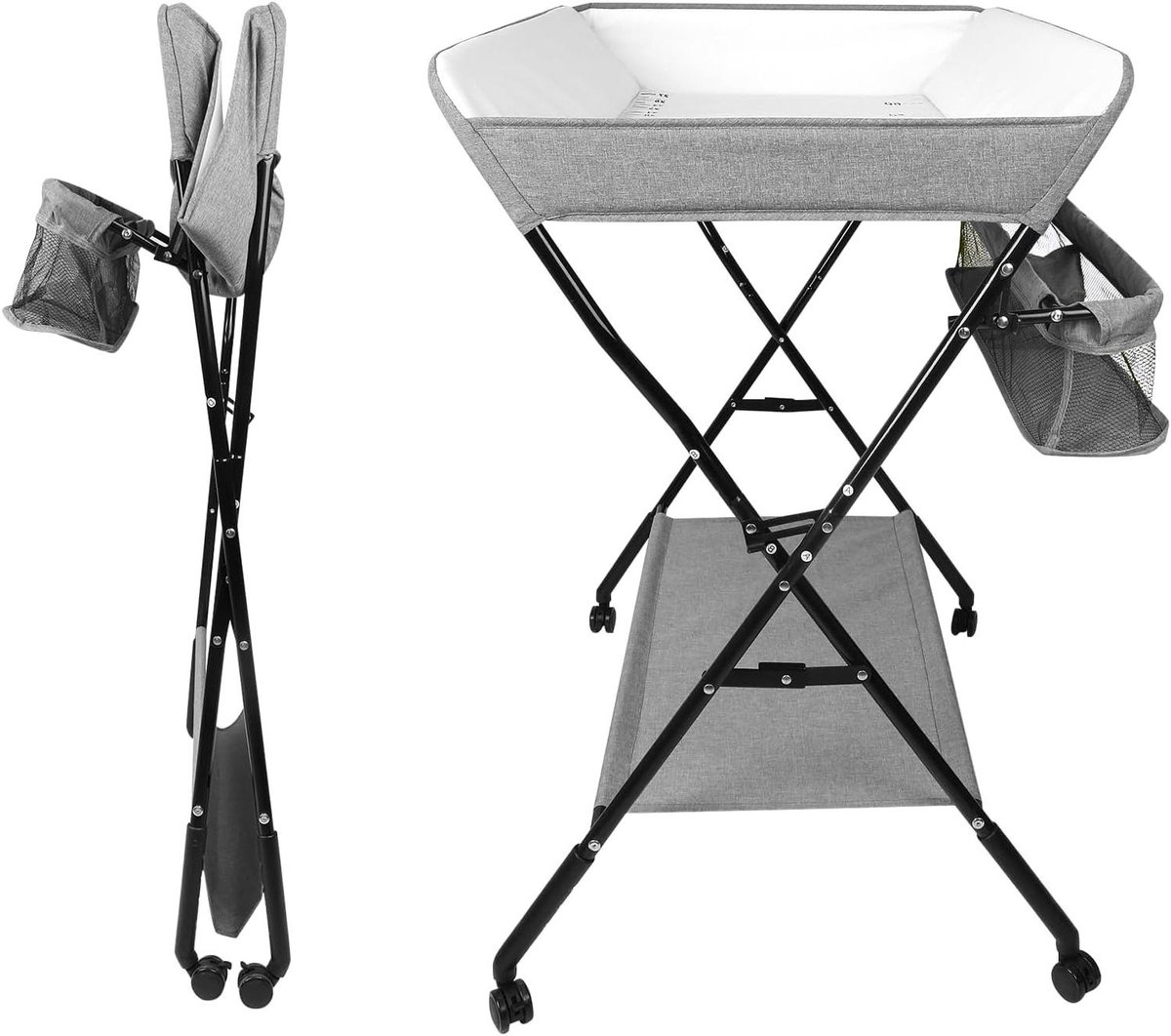 Baby Verschoontafel - Commode Tafel - Baby Verzorgen - Inklapbaar en Verstelbaar - 86 x 62 x 98-104 cm - Grijs