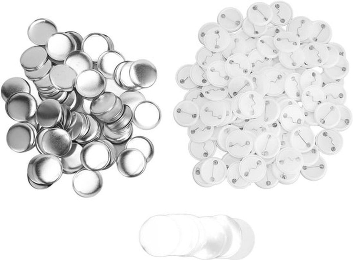 100 Sets Lege Knopen, Ronde Badge Onderdelen van Metaal en Plastic voor DIY Badge Maker (32mm) - Perfect voor Creatieve Projecten en Persoonlijke Geschenken
