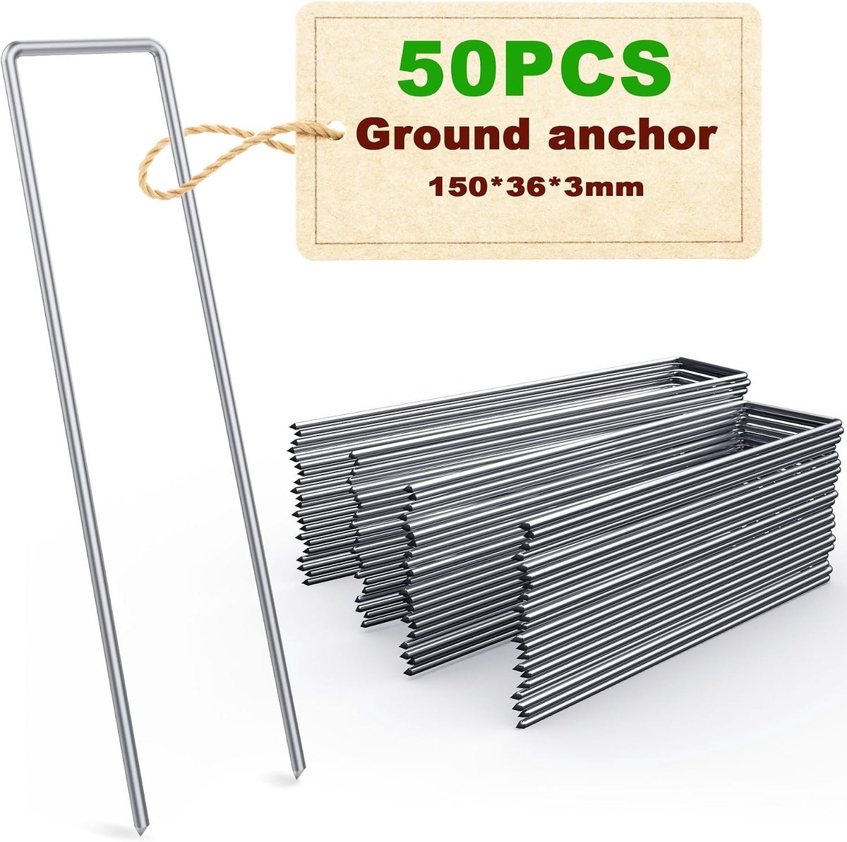 Grondankers voor Bevestiging - Zwart - 150 mm x 36 mm - Stevige Haringen van Corrosiebestendig Materiaal - Voor Tuin en Camping