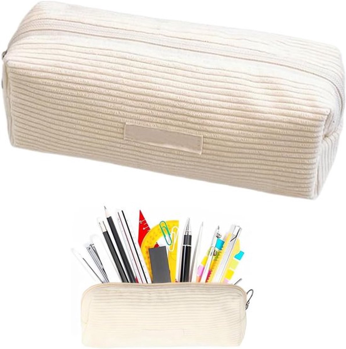 Corduroy etui voor meisjes en tieners, beige, schoolmateriaal, cadeau-ideeën, trendy en praktisch