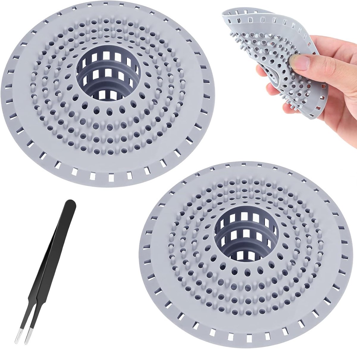 SnelShoppen - Drain Strainer 2 Stuks Siliconen Haarafvoerfilter met Zuignap Universeel voor Douche, Badkuip en Keuken, Clogging Bescherming tegen Haar