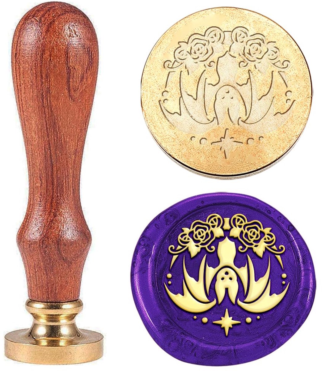 SnelShoppen - Halloween Vintage Waszegelstempel Vleermuis 25 mm - Afneembare Messing Stempelkop met Houten Handvat - Voor Enveloppen, Uitnodigingen en