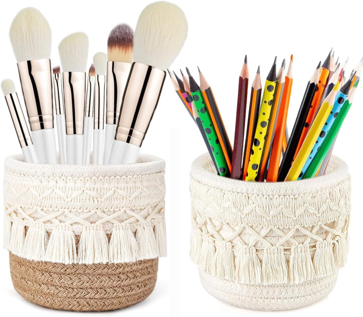 Makeup kwastenhouder set van 2 - Mini opbergmanden 10 x 10 cm - Bohemian design - Perfect voor penselen en pennen - ShopVlot