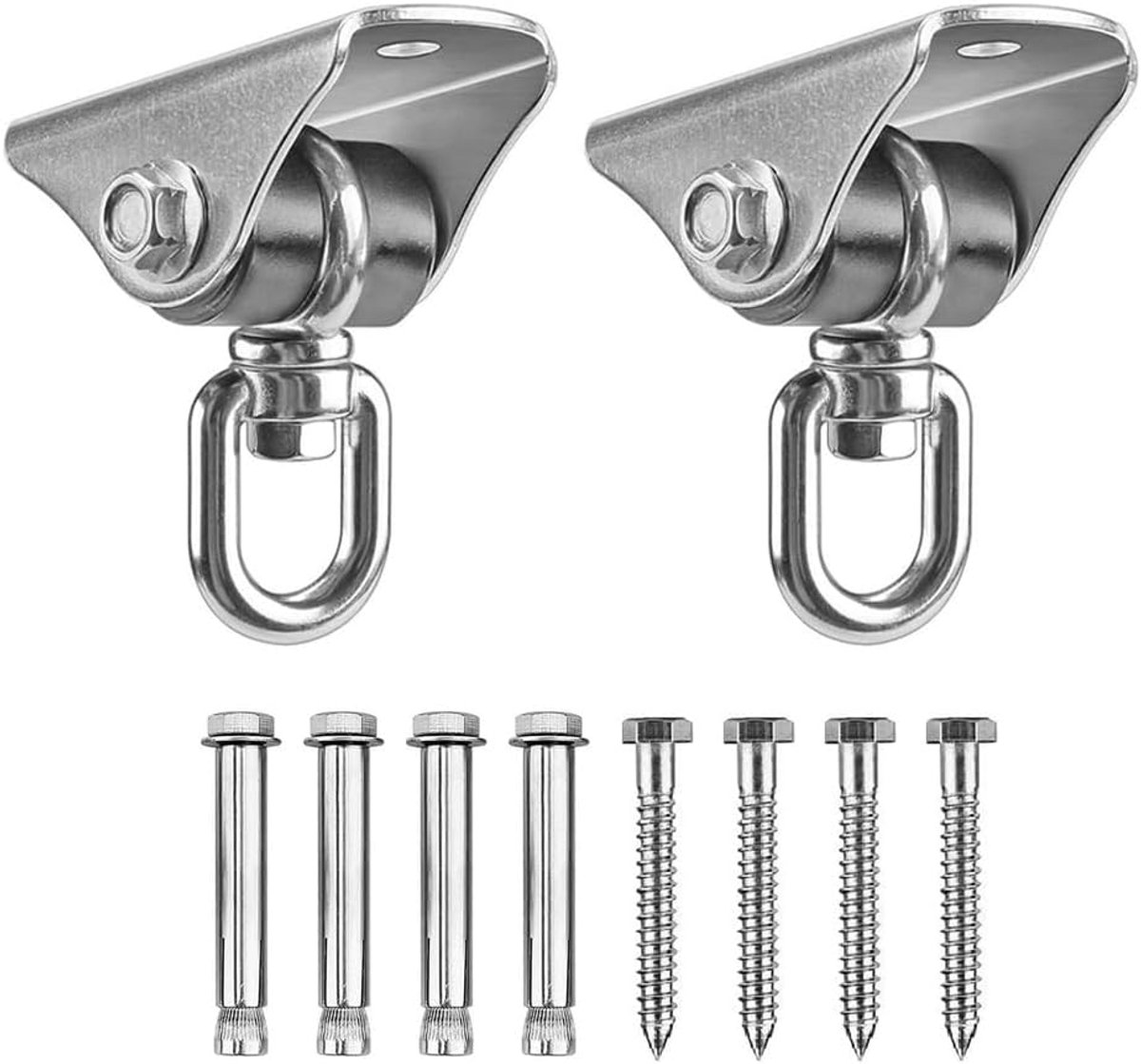 SnelShoppen - 2-Pack RVS 304 Draaihaak, Zware Stille Hangende Bevestigingshaak voor Hangmat, Schommelstoel, Zandzak, 725kg