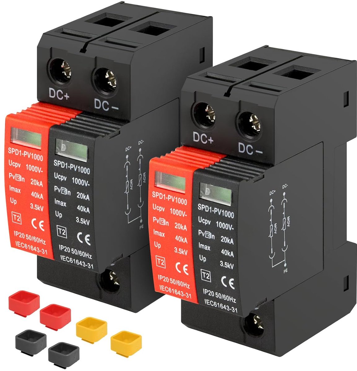 SnelShoppen - Overspanningsbeveiliging Type 2 - 2 Stuks - PV1000 - Maximaal Afvoercapaciteit 40 kA - 220V - Voor Zonnepanelen - Snelle Installatie