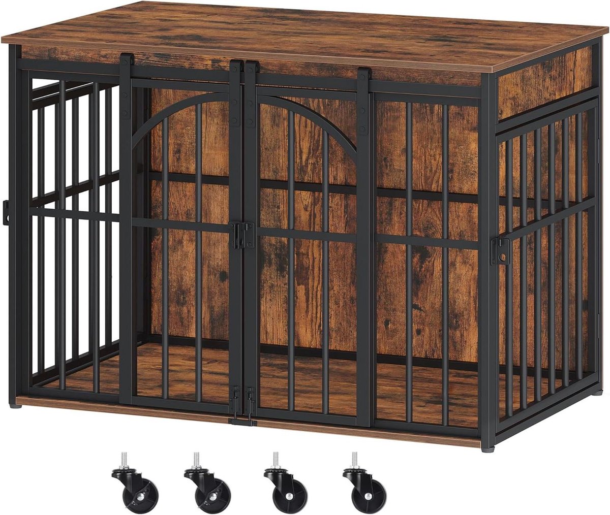 Hondenverblijf Meubel - Hondenkooi Huis - Rustplek Hond - Met Wielen - 95 cm - Vintage Bruin