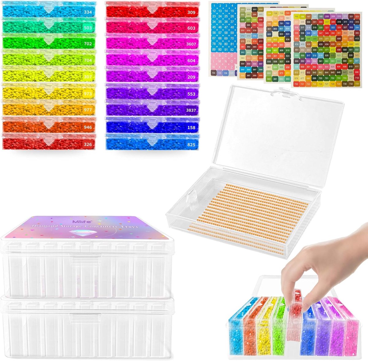 SnelShoppen - 18-delige 2-in-1 Diamant Schilderen Opbergdoos met Deksel, Organiser voor Diamant Schilderen, Perfect voor Volwassenen, Kleurcodering en