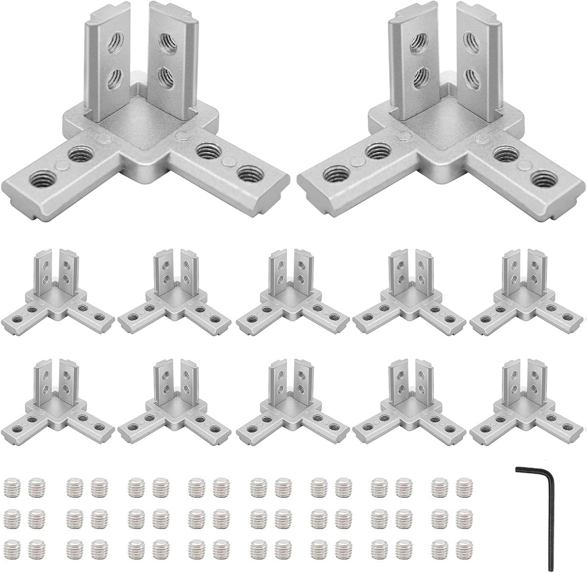 SnelShoppen - 12 Stuks 3030 3-Weg Hoekbeugels Connector Set Zwart met 96 Stuks M4 Schroeven en 1 Stuk M3 Sleutel voor 30x30 Aluminium Profiel