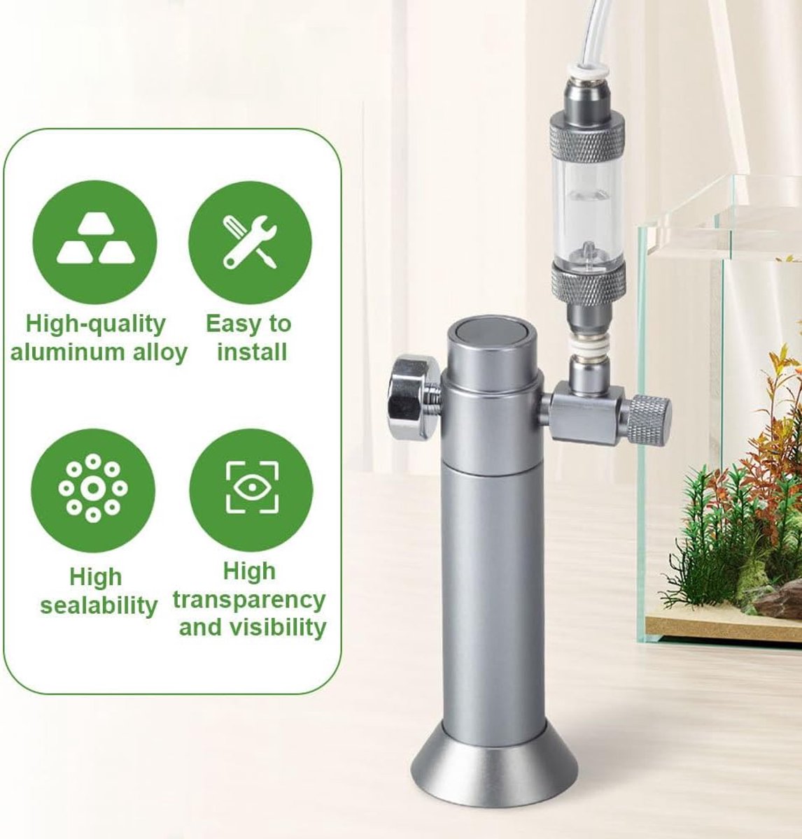 SnelShoppen - CO2 Bubble Counter, CO2 Regulator Teller, Aluminium Legering CO2 Controleklep voor Plantenaquarium, Nauwkeurig en Duurzaam