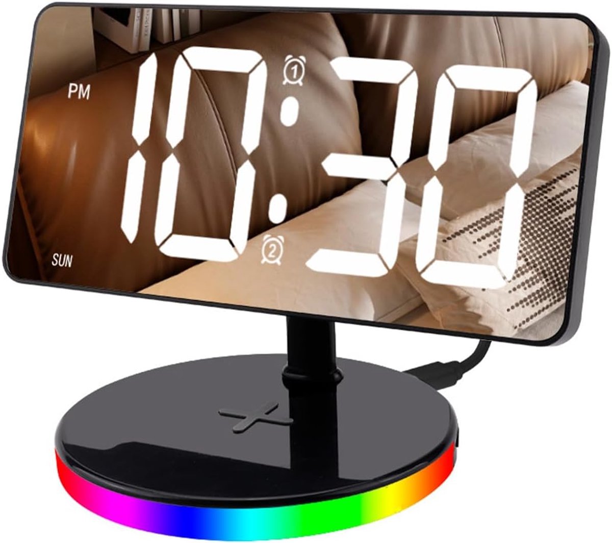 SnelShoppen - Digitale Wekkerradio met 2 Alarmen, 6 Helderheidsniveaus, Verstelbare Helderheid, Spiegelfunctie, Desk Klok voor Slaapkamer en Kantoor