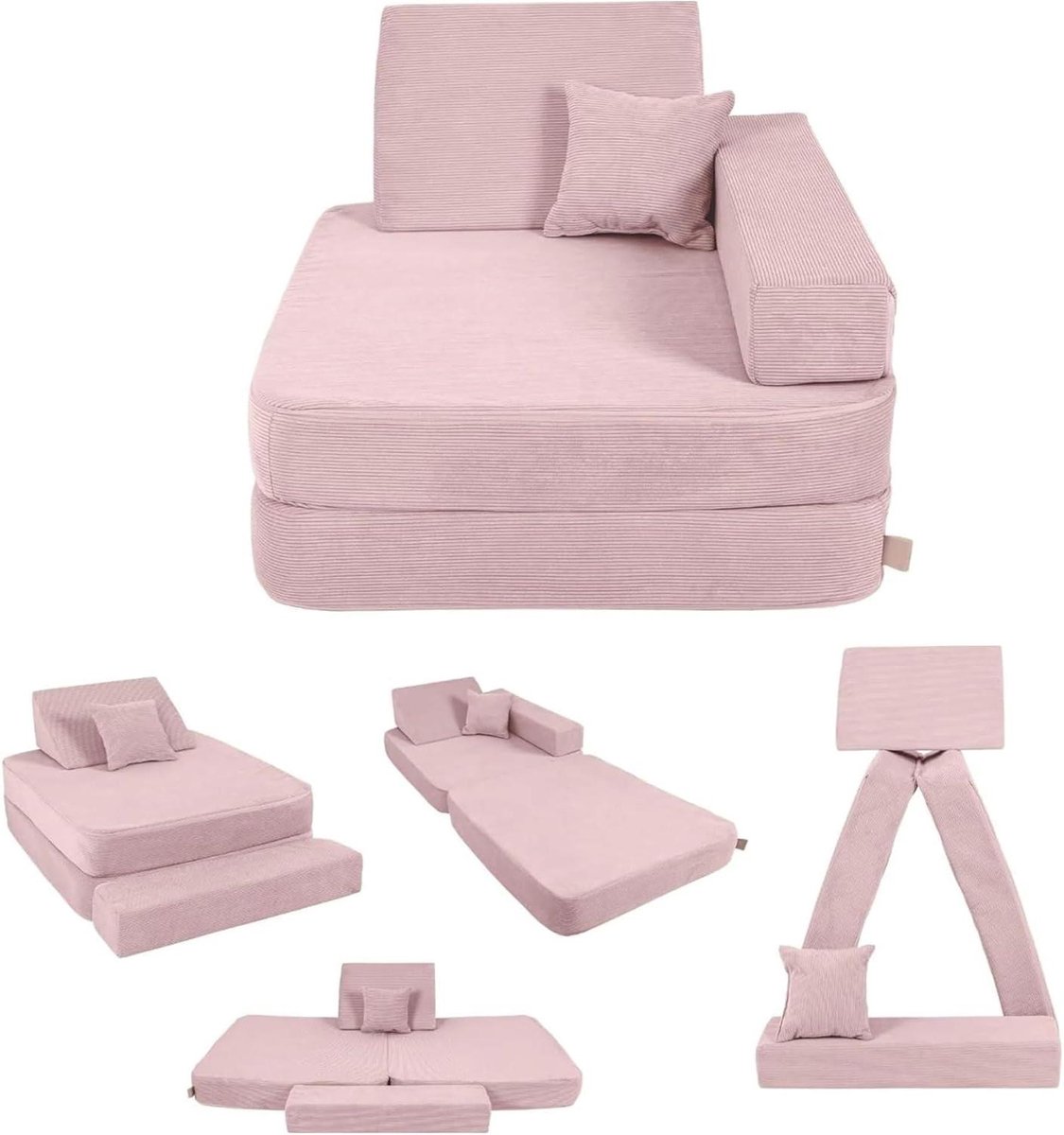 Kinderbank 3-in-1 - Zitje en mat - Spelen en rusten - Omvouwbaar ontwerp - 80 x 24 x 80 cm