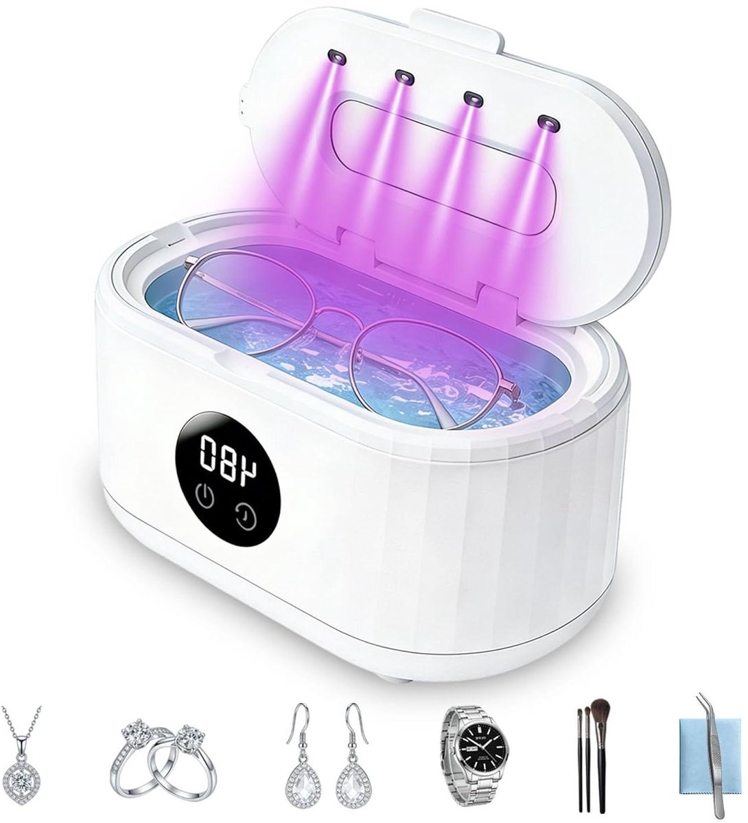 Ultrasone Reiniger - Ultrasoon Bad - Sieraden Reinigen - Dubbele Reiniging UV - 350 ml Capaciteit - Wit