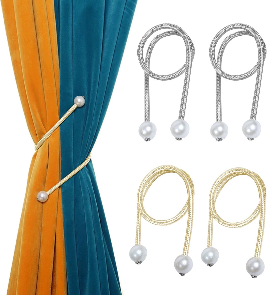 Gordijnsteunen 4 Stuks - Pareltjes Design - Moderne Stijl - Perfect voor Thuis en Kantoor - ShopVlot