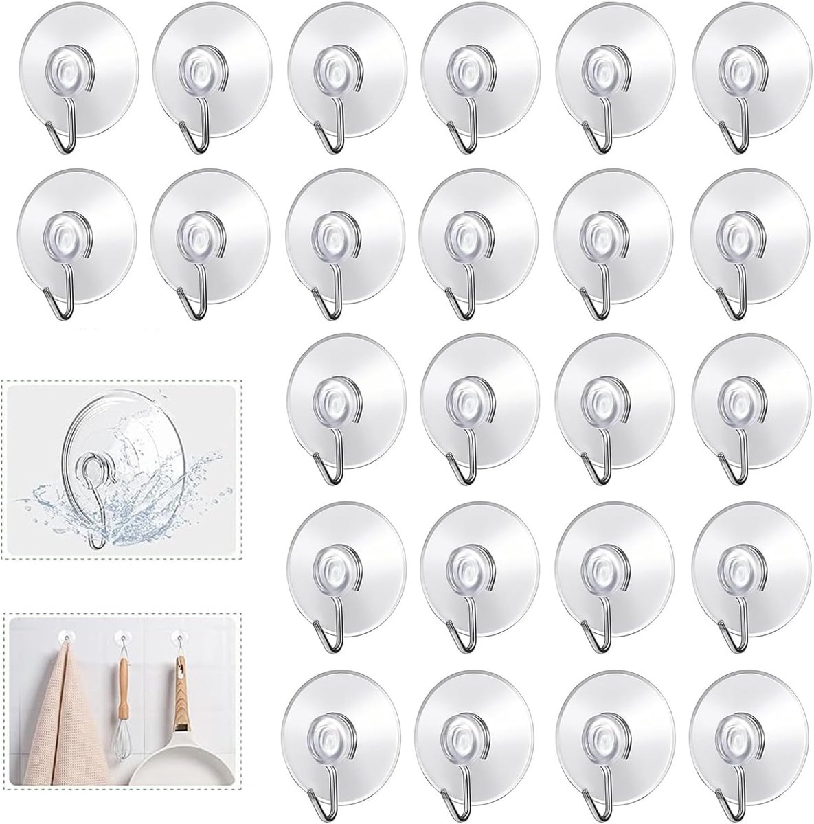 SnelShoppen - 24 Stuks Zuignap Haken Extra Sterk 4cm Helder Plastic PVC Wandhaken met Zuignap voor Keuken, Badkamer, Raam, Auto