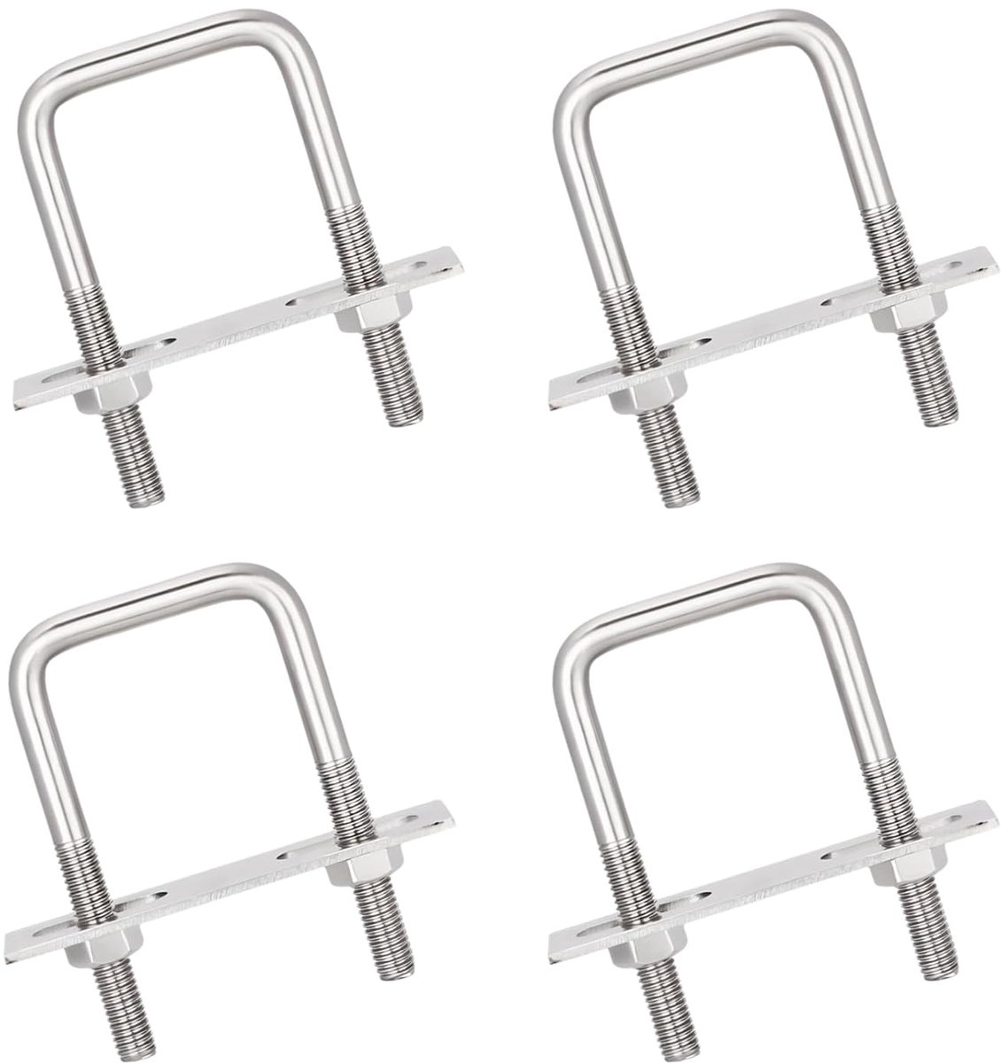 SnelShoppen - Shackle Schroef M8 50 x 80 mm, 4 Stuks U Beugels U Schroeven met Moeren en Frameplaten, U Bouten, Beugel Klem voor Pijpbevestiging, Slij