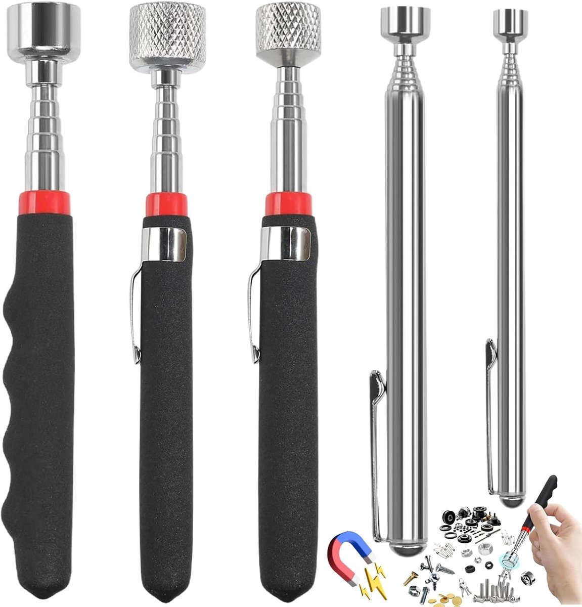 SnelShoppen - 5Pcs Magnetische Handgereedschap, Telescopische Magnetische Ophaaltool, RVS Magnetische Staven (1.5LB 3LB 10LB 15LB 20LB) voor Moeilijk