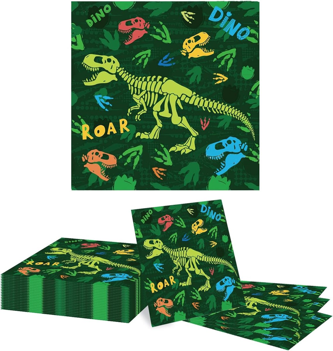 Dino Servetten 20St - 13x13 Inch - Dino Skull Design - Perfect voor Kinderfeestjes - ShopVlot