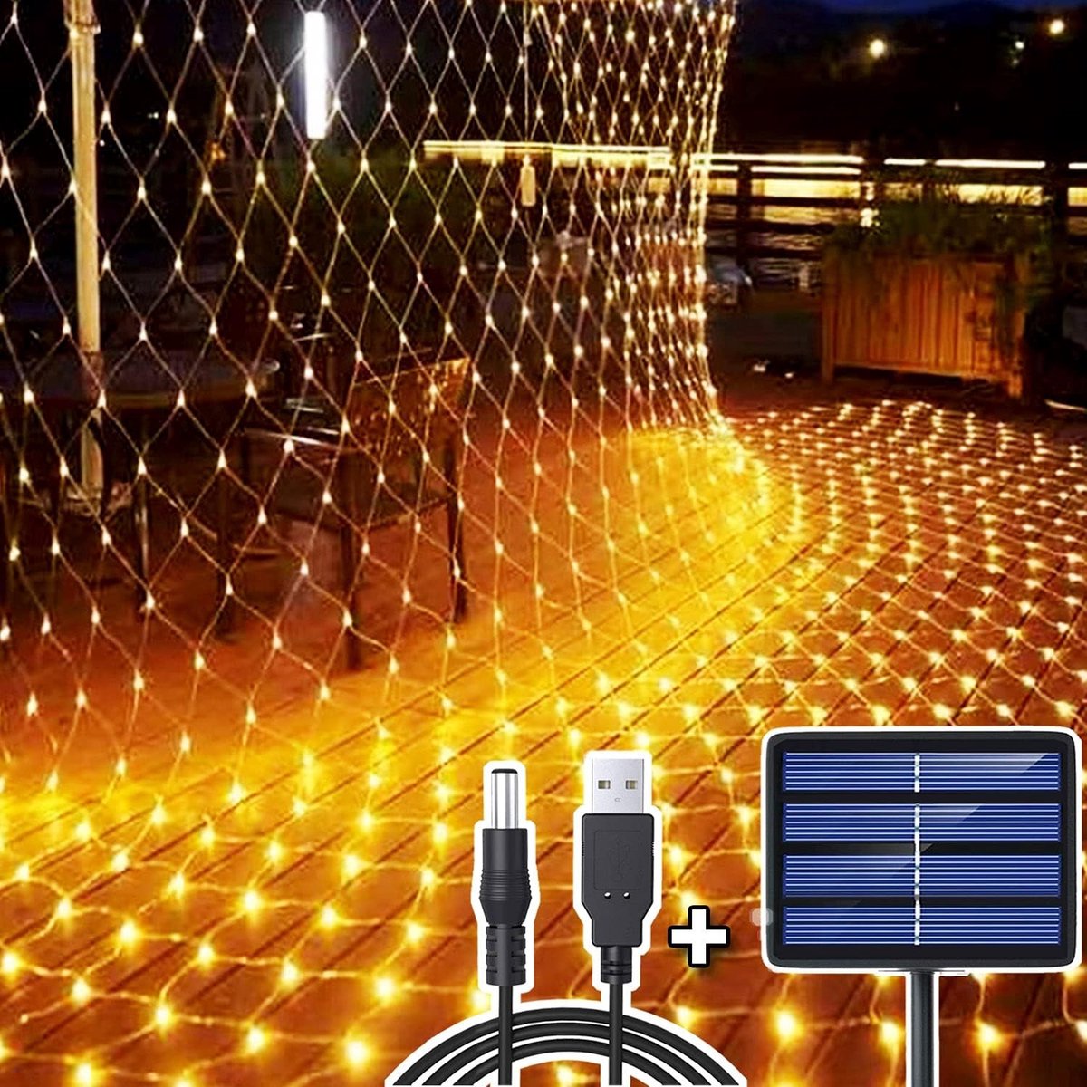Lichtsnoer op zonne-energie - Wit - 3 m x 2 m - Oplaadbaar met USB - Voor Buitenverlichting en Decoratie