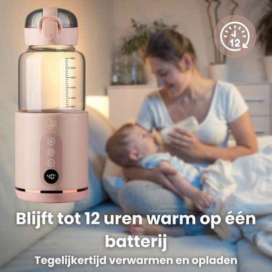 Draagbare Flessenwarmer - Mobiele Warmer - Babyvoeding Opwarmen - Snel Warm in 8 Minuten - 1 kg - Roze — afbeelding 3