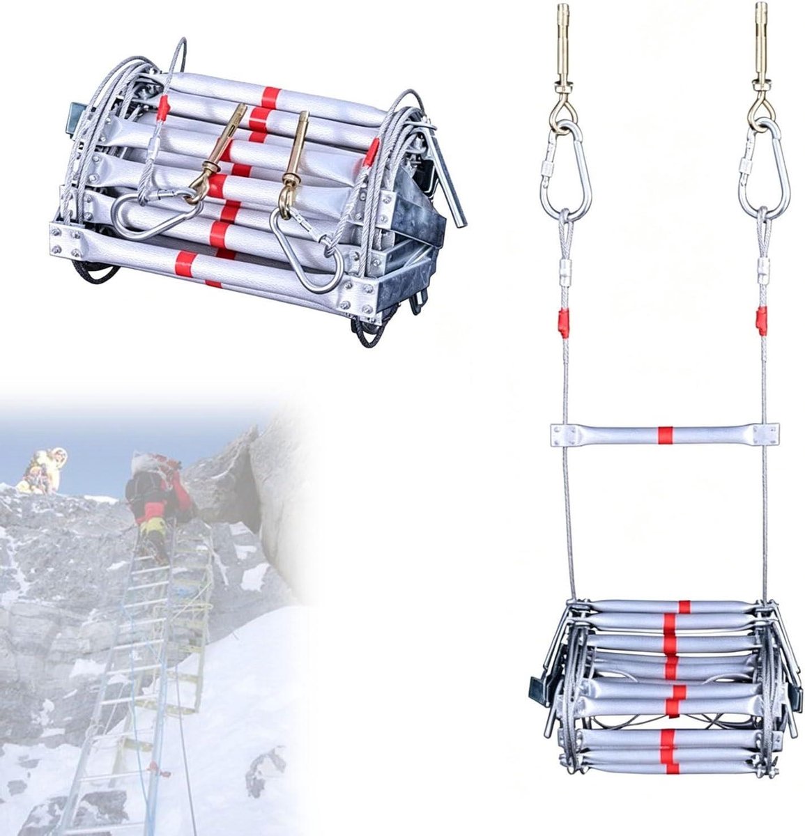 Noodladder Met Haken - Brandladder Opvouwbaar - Veilige Ontsnapping - Stalen Draad Constructie - 15 Meter - Meerkleurig