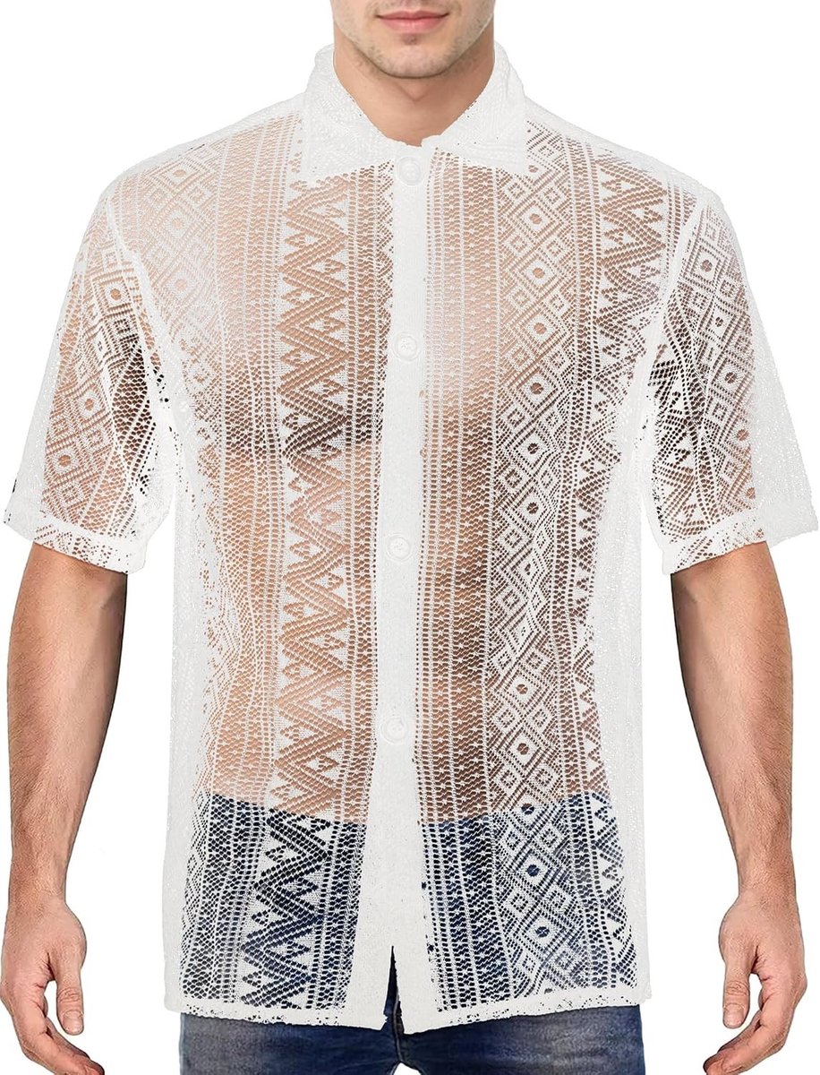 Transparante Mesh T-shirt voor Mannen met Zakjes - Ideaal voor Zomer en Feestjes, Lingerie Stijl