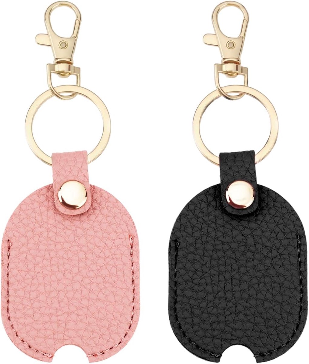 SnelShoppen - Leren Autosleutel Sleeve Sleutelhanger Sleutelbeschermer Vervangende Autosleutels 7 x 4,5 x 5,5 cm (Roze Zwart) voor Auto en Huissleutel