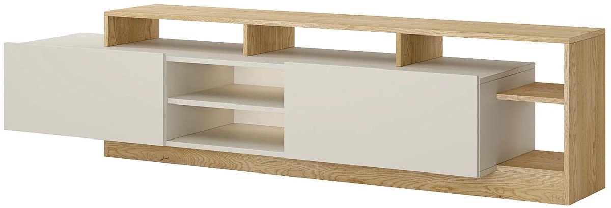 Vente-unique Tv-meubel met 2 deuren en 6 nissen met leds - Beige en natuurlijk licht IDESIA