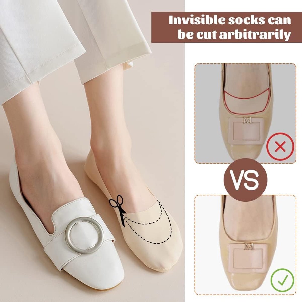 Onzichtbare Kousen voor Dames - 4 Paar, UK Maat 2-5, Antislip Ice Silk, Comfortabele Kousen voor Loafers en Hakken in Nude en Zwart