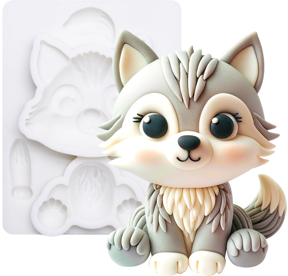 Silikon Mold 3D Wolf - Fondant Vorm voor Taartdecoratie 9 cm Hoog