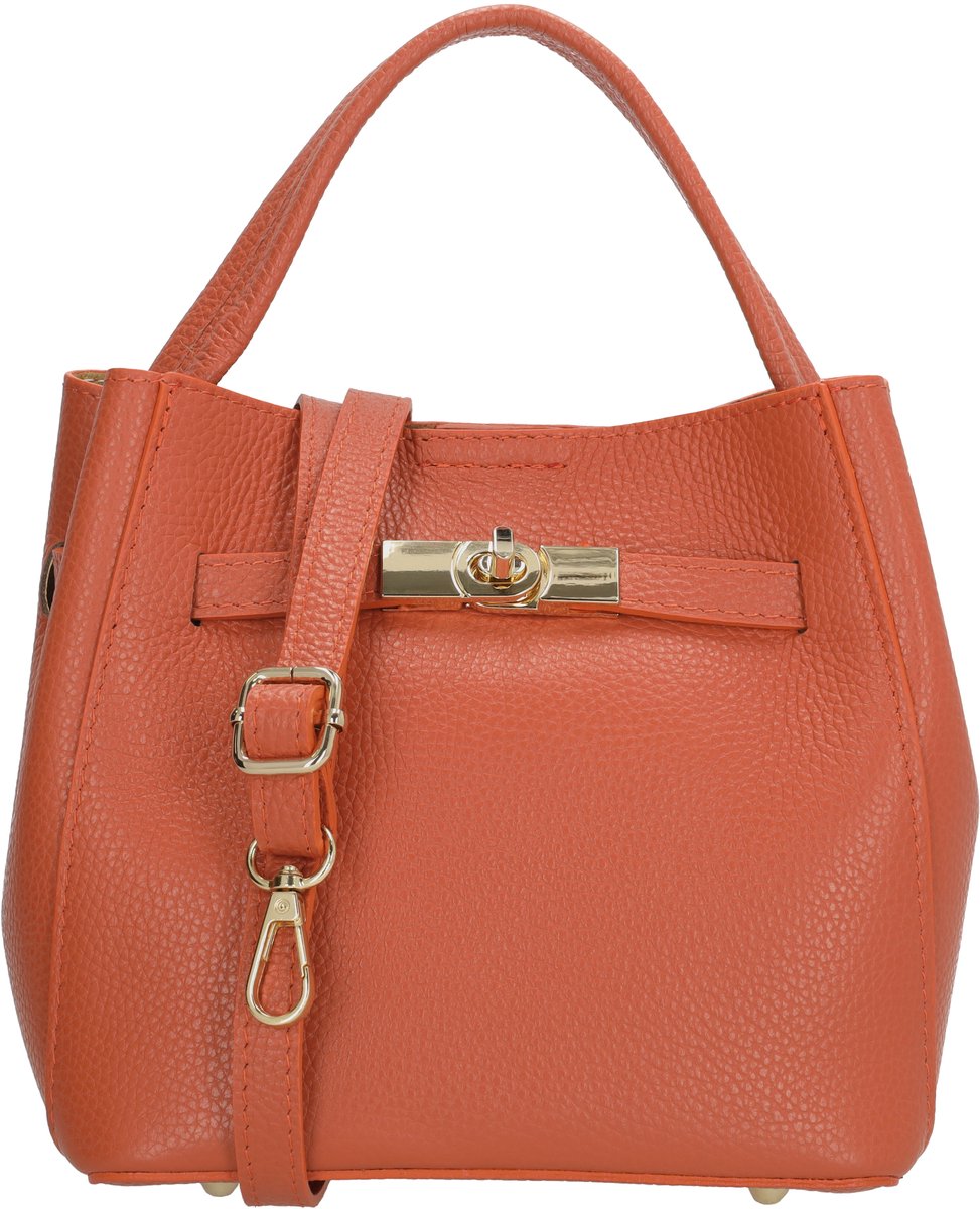 Charm London Vittoria Handtas - Damestas - Schoudertas - Crossbodytas - Draaisluiting - Verstelbare Schouderband - Afneembare Schouderband - Leren Dames Tas - Oranje