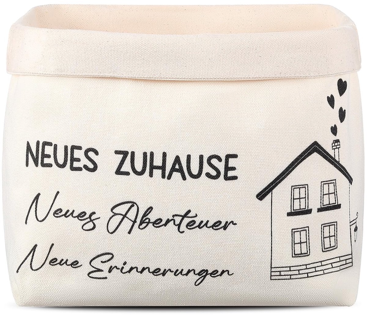 Famanu – Broodmand van stof in wit, cadeau voor verhuizing, ideaal als housewarming geschenk, broodzak en cadeau-idee voor nieuwe avonturen