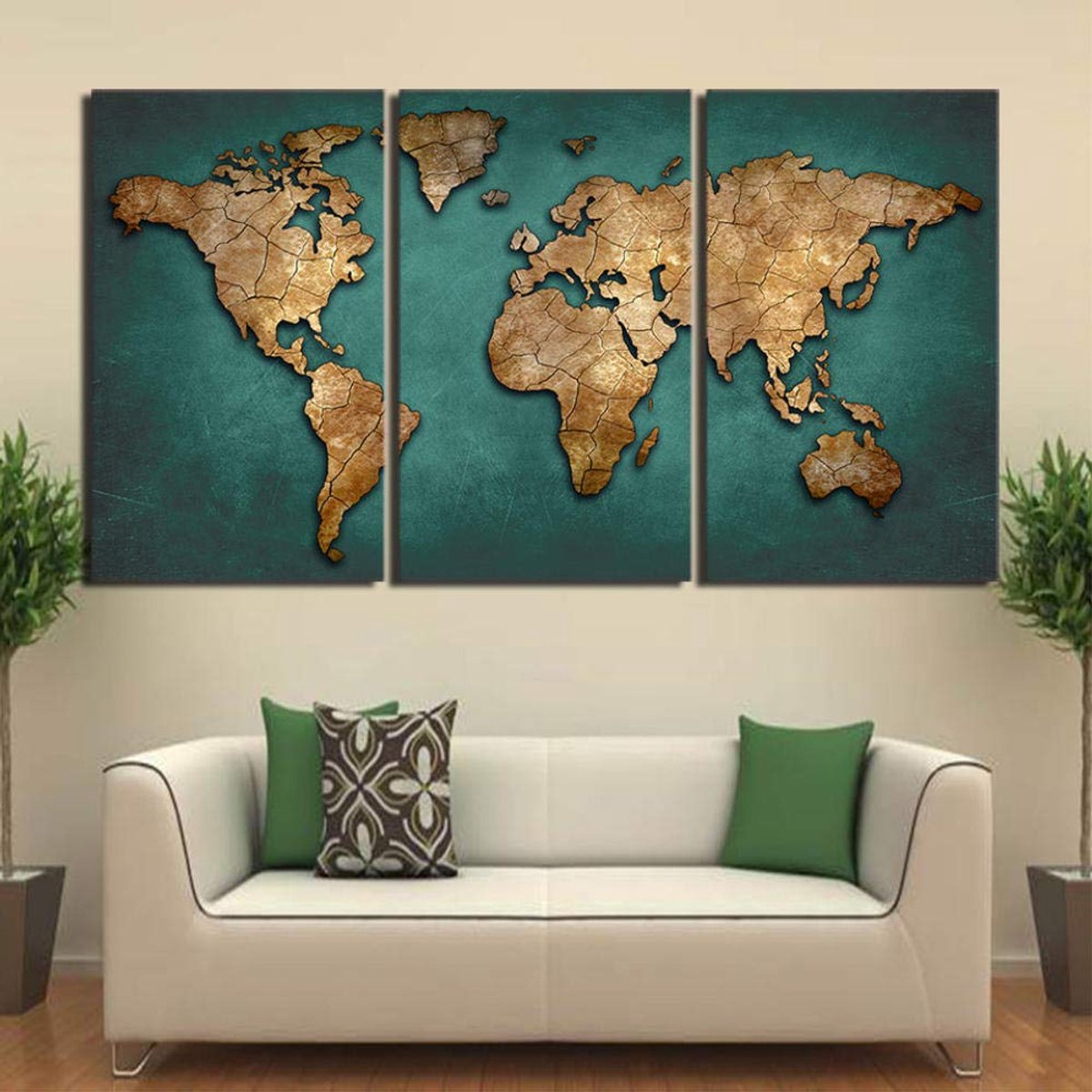 Famanu – Set van 3 wereldkaart posters als canvas print, muurkunst in vintage stijl voor woonkamer en wooncultuur