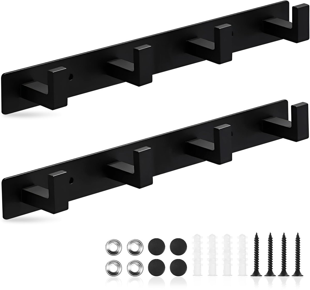 Famanu – Set van 4 zwarte kapstokhaken, wandjashanger voor slaapkamer, badkamer en keuken, ideaal voor jassen, mantels en tassen
