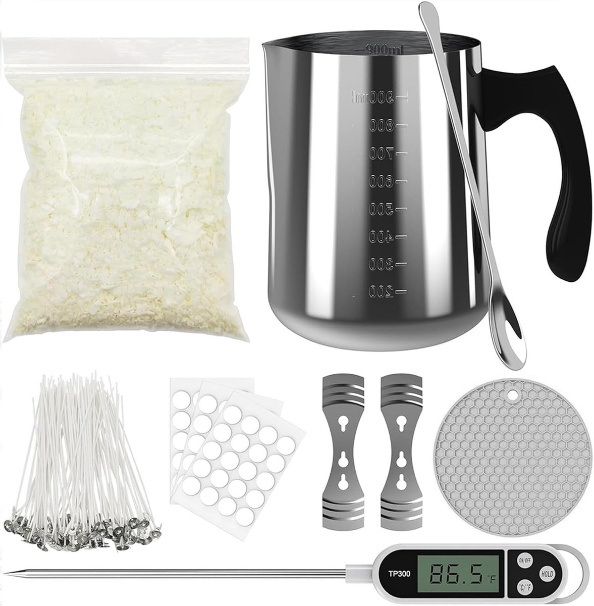 Kaarsen Maken Set - Roestvrij Staal - 900 ml - Inclusief Smeltpot en Siliconenmat - Voor Beginners en Cadeau