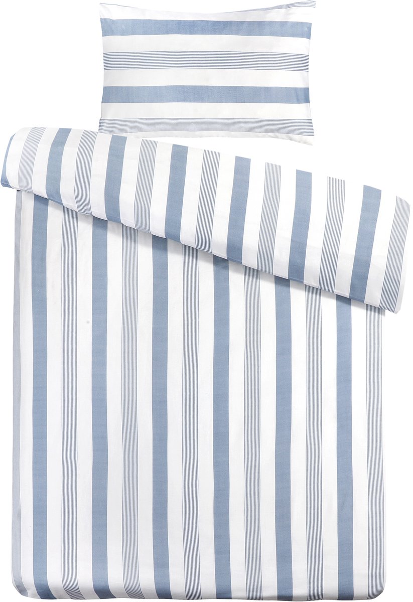 Padiro dekbedovertrek 135 x 135 cm - blauw - minimalistisch gestreept design - katoensatijn - met 1 kussensloop 80 x 80 cm