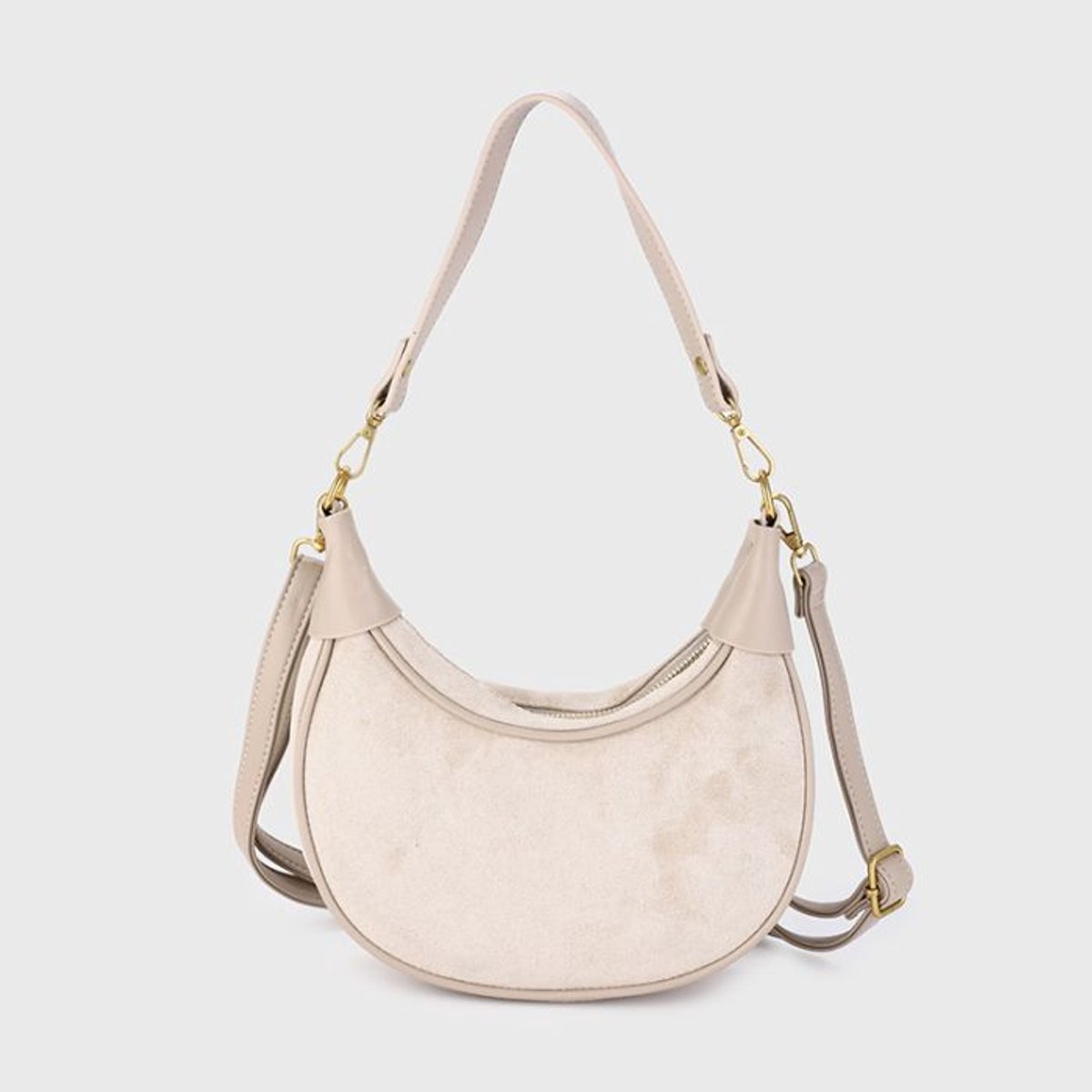 Bijoutheek Tas Schouder Halve Maan Suede Look Grey