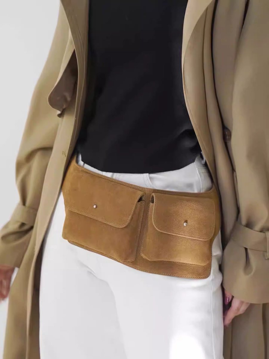Leren heuptas met meerdere vakken, suède look riemtas met drukknoop kleppen, verstelbare tailleband tot 100 cm, multifunctionele buiktas voor telefoon en accessoires, casual stijl