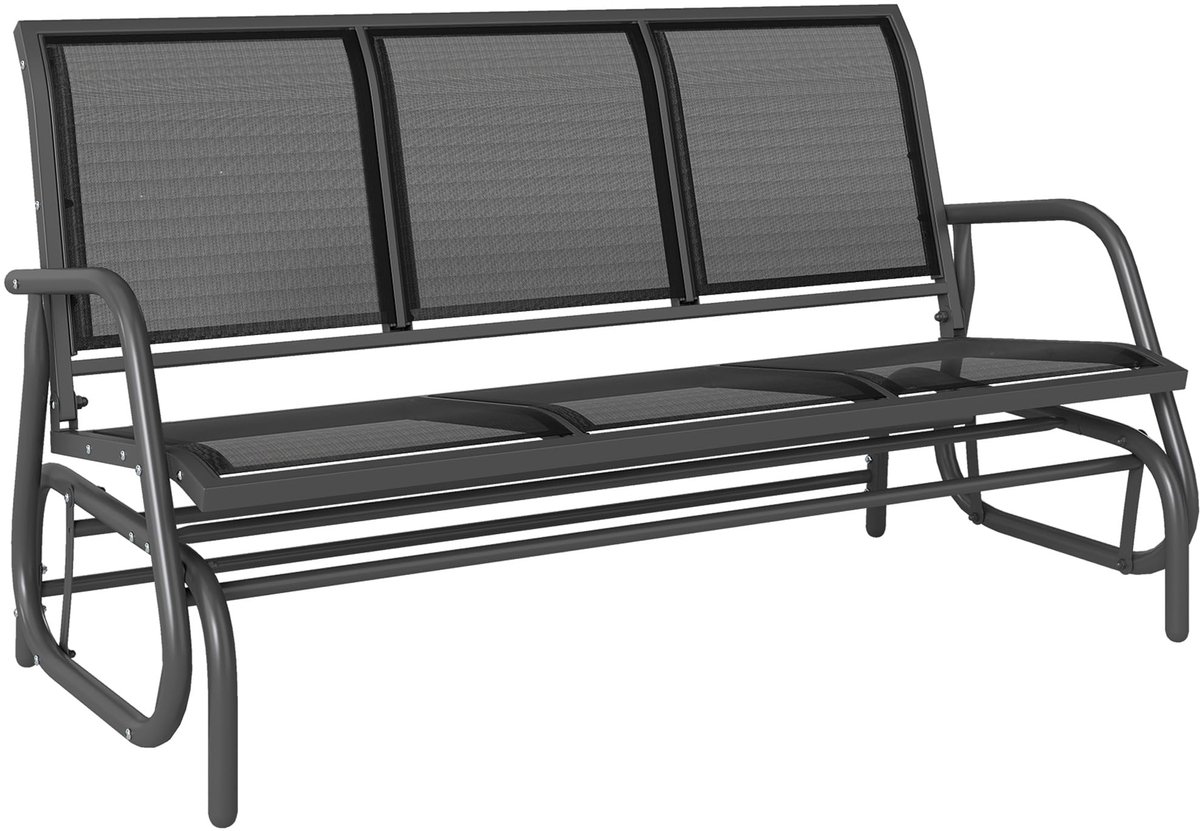 Famanu – Schommelbank voor 3 personen, tuinschommel of zitbank, metalen tuinmeubilair in zwart, 151 x 75 x 85 cm