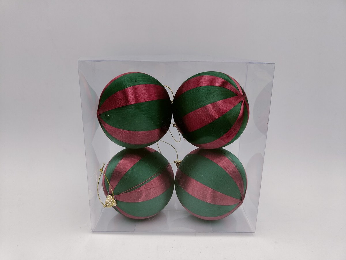Kerstbal Set van 4 gestreept - Groen/rood