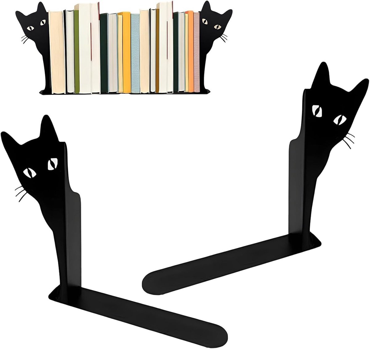 Set van 2 Zwarte Katten Boeksteunen, Stabiele Boeksteunen voor Thuis en Kantoor, Decoratieve Boekensteunen