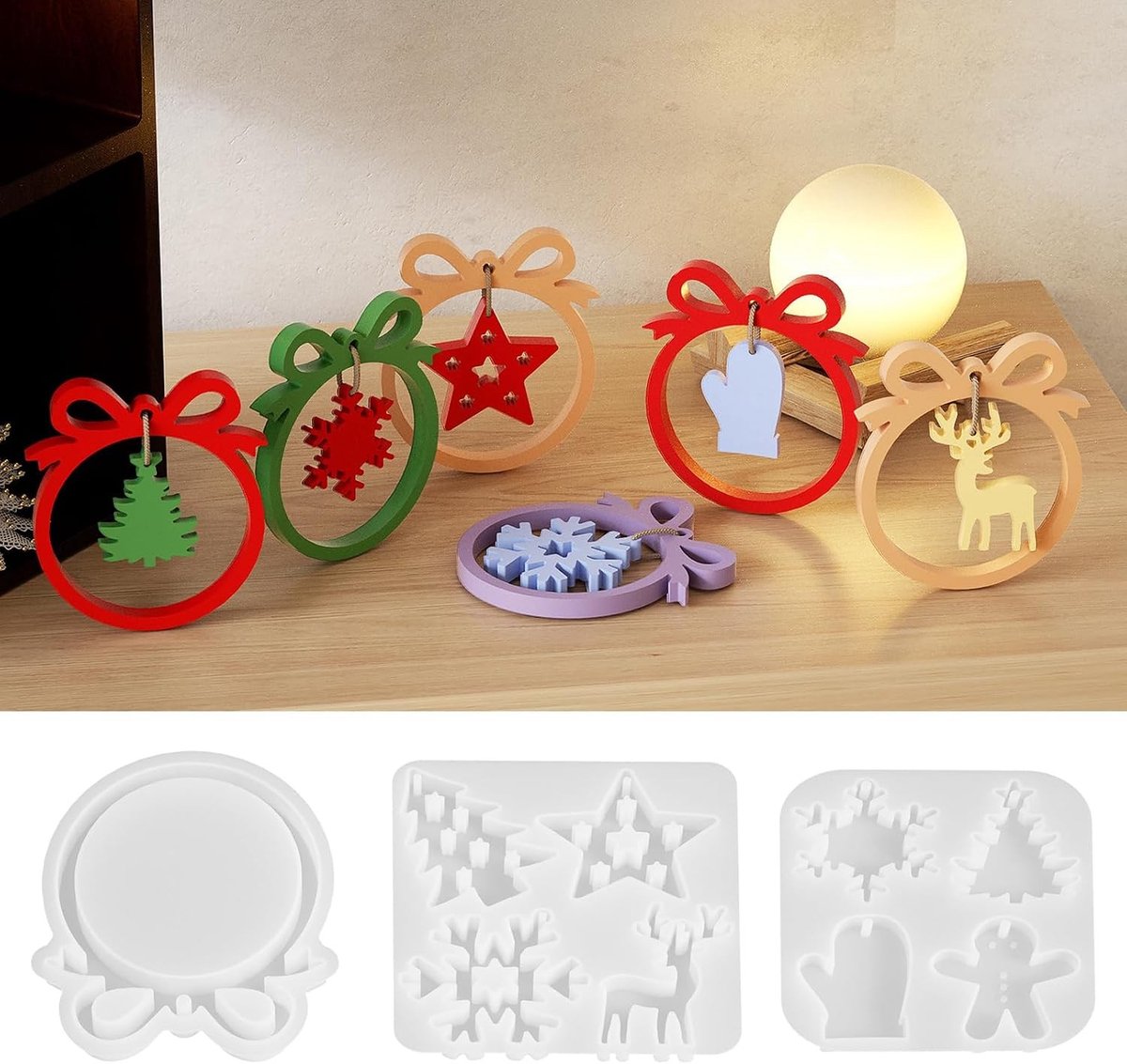 3-delige Siliconen Mallen voor Kerstmis: Ster, Sneeuwvlok, Hert en Dennenboom voor Kerstdecoraties en Ambachten
