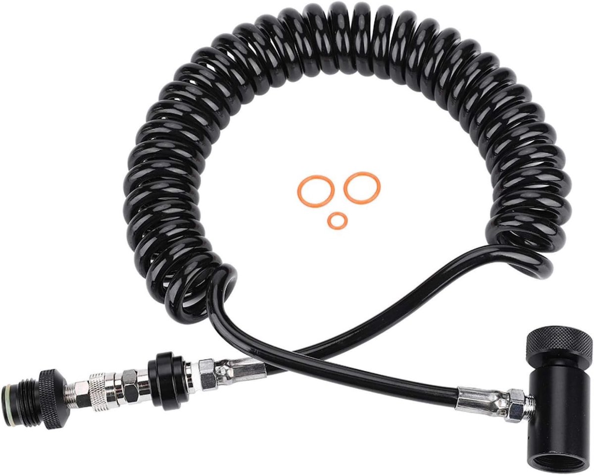 Complete Set voor Paintball: Verbinding voor Externe Bobbin Cilinder, Slang met Aan/Uit Ventiel en Golfpatroon Slang