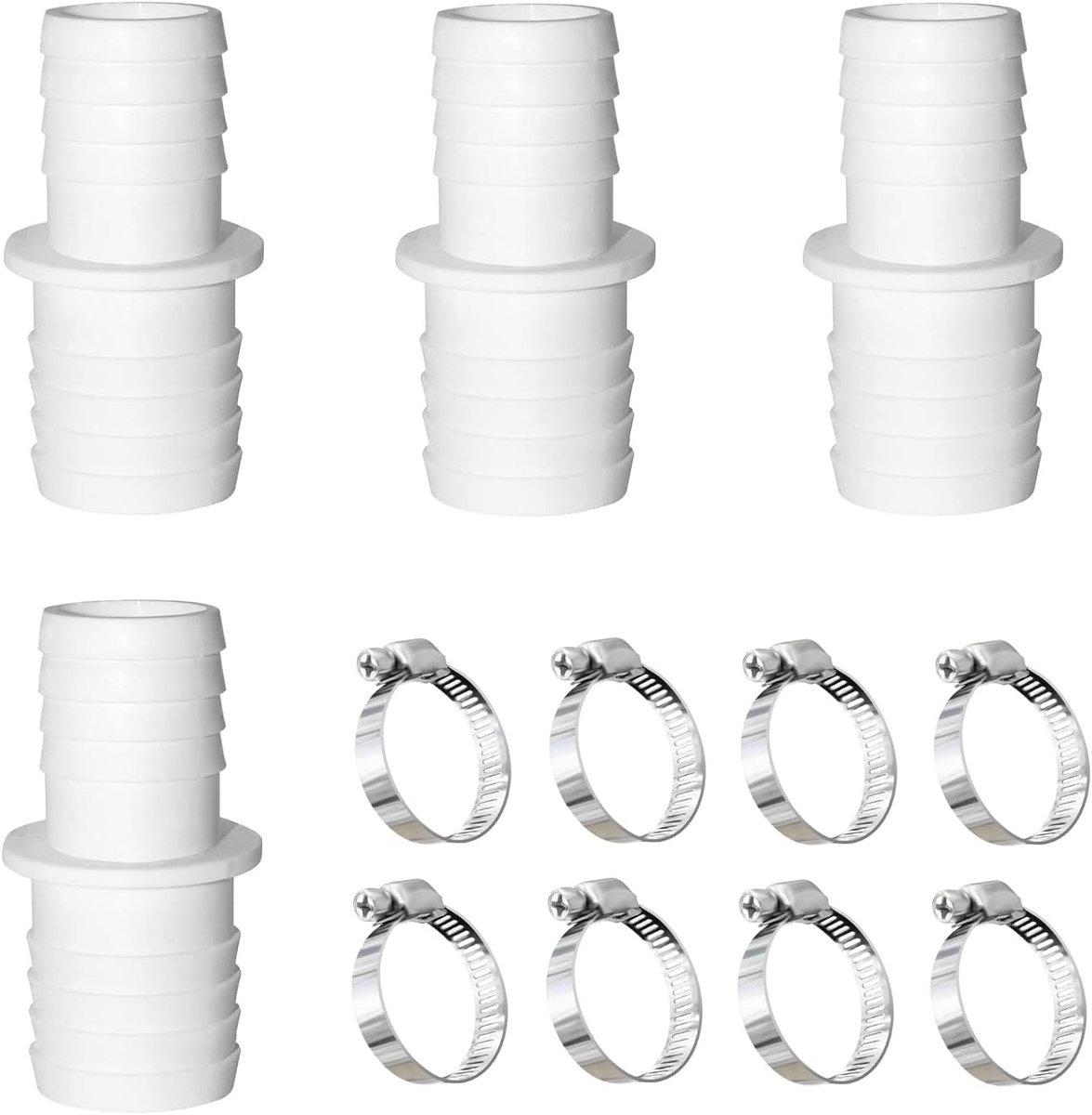 Adapter set voor zwembadslang 38 mm, tuin slang koppeling, 4 stuks met 8 stalen klemmen, handige slangaansluitingen voor zwembadaccessoires