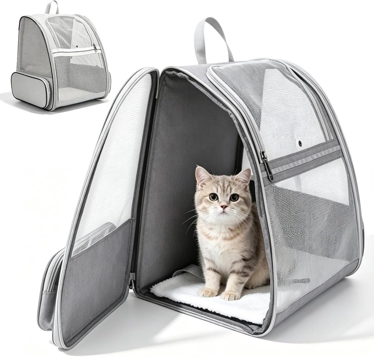 Hondenrugzak - Grijs - Draagtas voor Katten en Kleine Honden - Opvouwbare Transportbox voor Huisdieren