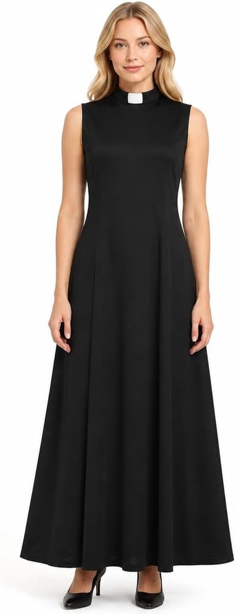 Mouwloze Geestelijken Jurk - Zwart - XL - Katoenmix met Tabkraag - Voor Dames