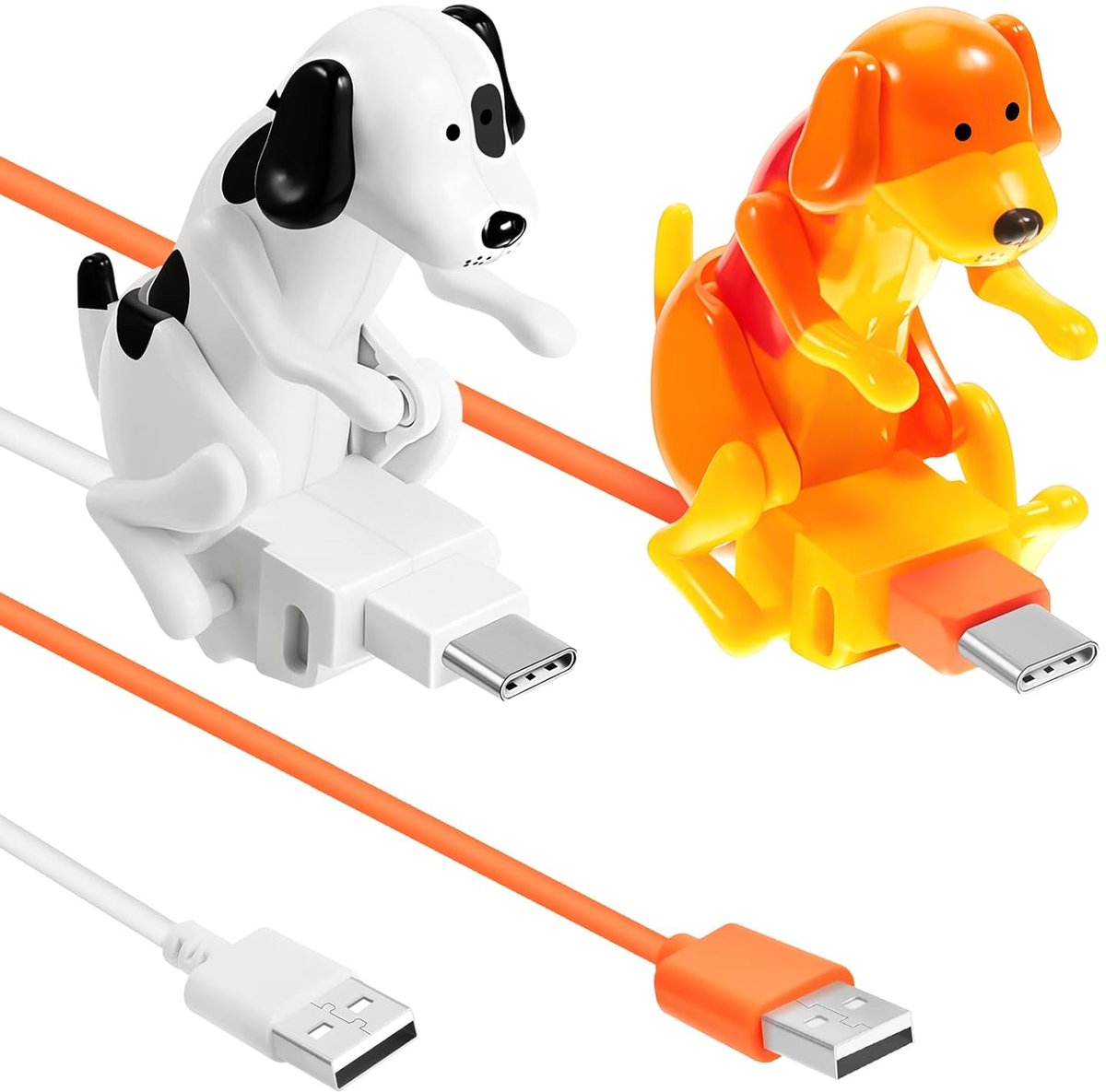 Image of 2 × Oplaadkabel met Bewegend Speelgoedhondje, Geschikt voor USB Type-C, Grappige Telefoonkabel, Draagbaar en Gemakkelijk Mee te Nemen, Leuk Cadeau voor Studenten-Oranje+Wit
