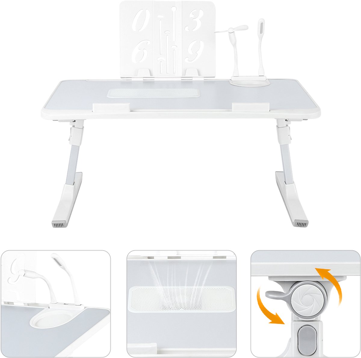 PIPIPOXER Bedtafel - Laptoptafel- Laptoptafel verstelbaar in hoogte - Groot-Laptop standaard - Laptop tafel - Bank tafel - Bijzettafel - Bed-Grijs