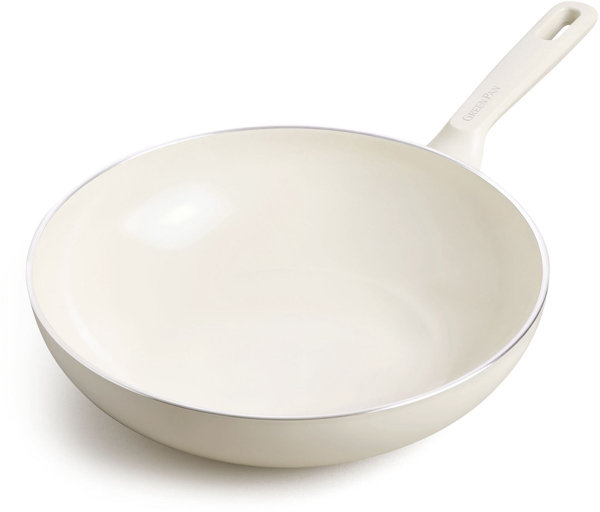 GreenPan Memphis Wokpan 28 cm - 3,69 L - PFAS-vrije antiaanbaklaag - Wokpan inductie - Keramische pan - Ovenbestendig tot 160°C - Snelle warmteverdeling - Zonder deksel - Crème