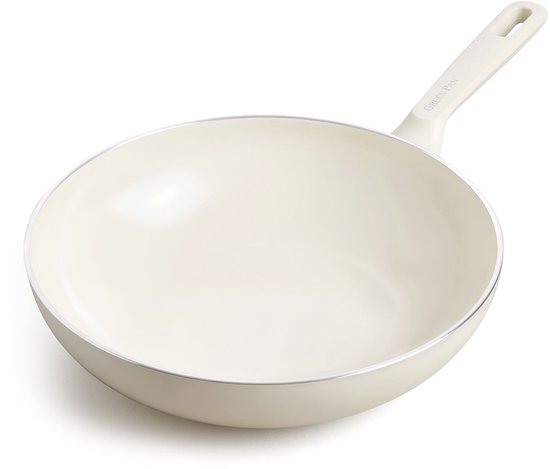 GreenPan Memphis Wokpan 28 cm - 3,69 L - PFAS-vrije antiaanbaklaag - Wokpan inductie - Keramische pan - Ovenbestendig tot 160°C - Snelle warmteverdeling - Zonder deksel - Crème
